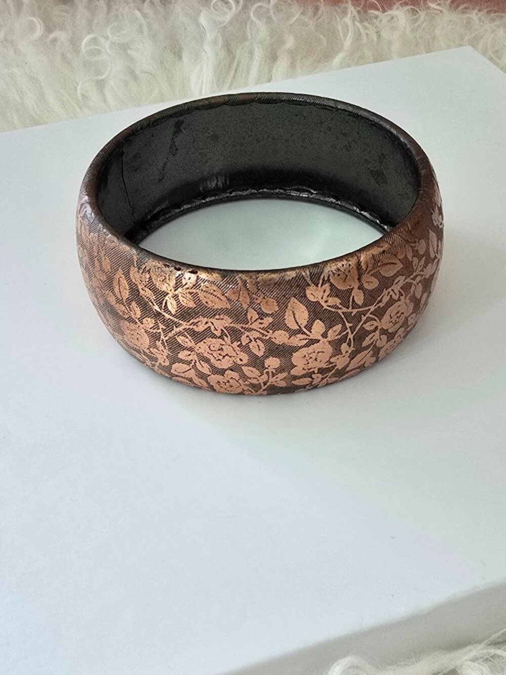 Floral Embossed Copper Bangle Bracelet